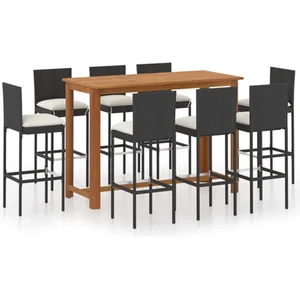 vidaXL Ensemble de bar de jardin avec coussins 9 pcs Noir pas cher