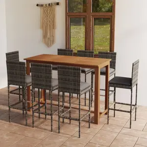 vidaXL Ensemble de bar de jardin avec coussins 9 pcs Gris pas cher