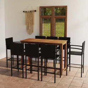 vidaXL Ensemble de bar de jardin 9 pcs Noir pas cher
