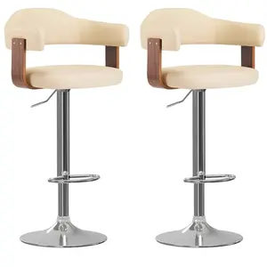 Comparateur de prix : vidaXL Tabourets de bar lot de 2 crème bois courbé et similicuir