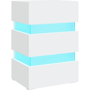 vidaXL Table de chevet à LED blanc 45x35x67 cm bois d'ingénierie pas cher