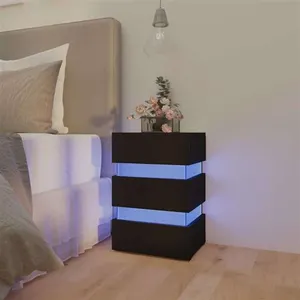 vidaXL Table de chevet à LED Noir 45x35x67 cm Bois d'ingénierie pas cher