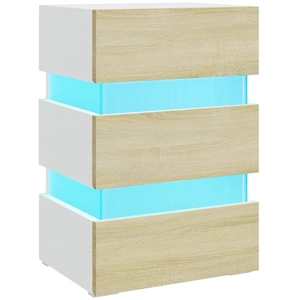 vidaXL Table de chevet à LED Blanc et chêne sonoma 45x35x67 cm pas cher