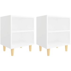 vidaXL Tables de chevet avec pieds en bois 2 pcs Blanc 40x30x50 cm pas cher