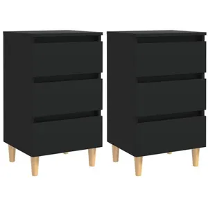 vidaXL Tables de chevet avec pieds en bois 2 pcs Noir 40x35x69 cm pas cher
