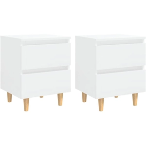 vidaXL Tables de chevet pieds en pin 2 pcs Blanc brillant 40x35x50 cm pas cher