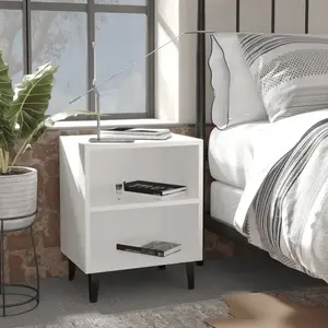 Non communiqué vidaXL Tables de chevet avec pieds en métal 2 pcs blanc 40x30x50 cm pas cher