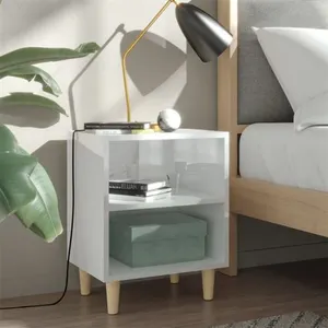 vidaXL Tables de chevet pieds en bois 2 pcs Blanc brillant 40x30x50 cm pas cher