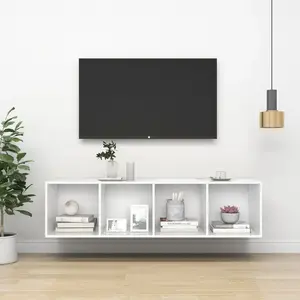 vidaXL Meuble TV mural Blanc 37x37x142,5 cm Bois d’ingénierie pas cher