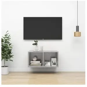 vidaXL Meuble TV mural Gris béton 37x37x72 cm Aggloméré pas cher