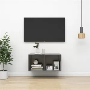 vidaXL Meuble TV mural Gris brillant 37x37x72 cm Aggloméré pas cher