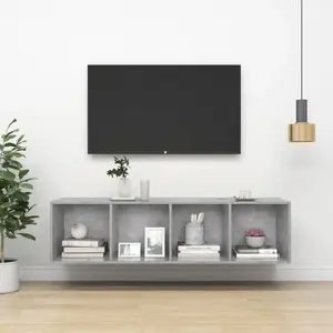 vidaXL Meuble TV mural Gris béton 37x37x142,5 cm Bois d’ingénierie pas cher