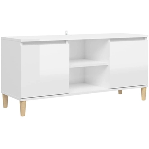 vidaXL Meuble TV avec pieds en bois Blanc brillant 103,5x35x50 cm pas cher