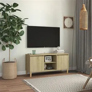 vidaXL Meuble TV avec pieds en bois massif Chêne sonoma 103,5x35x50 cm pas cher
