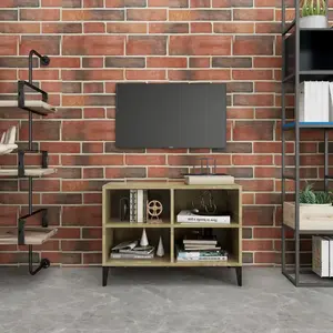 vidaXL Meuble TV avec pieds en métal Chêne sonoma 69,5x30x50 cm pas cher