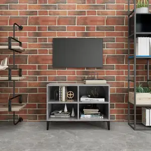 vidaXL Meuble TV avec pieds en métal Gris béton 69,5x30x50 cm pas cher