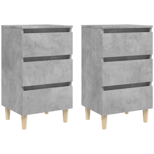vidaXL Tables de chevet avec pieds en bois 2 pcs Gris béton 40x35x69cm pas cher