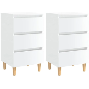 vidaXL Tables de chevet pieds en bois 2 pcs Blanc brillant 40x35x69 cm pas cher