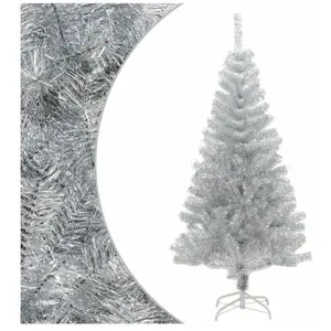 vidaXL Sapin de Noël artificiel avec support argenté 120 cm PET pas cher