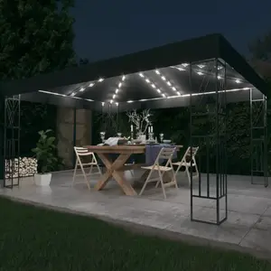 Comparateur de prix : vidaXL Tonnelle avec guirlande lumineuse à LED 3x4 m Anthracite Tissu