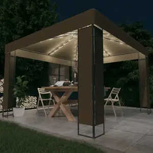 vidaXL Tonnelle avec double toit et lumières LED 3x3x2,7 m Taupe pas cher