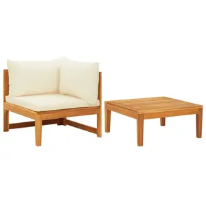 vidaXL Salon de jardin 2 pcs avec coussins blanc crème Bois d'acacia pas cher
