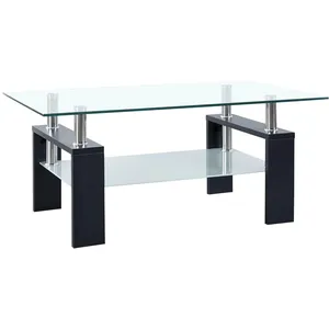 vidaXL Table basse Noir et transparent 95x55x40 cm Verre trempé pas cher