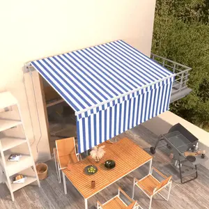 vidaXL Auvent rétractable automatique avec store 3x2,5 m Bleu et blanc pas cher