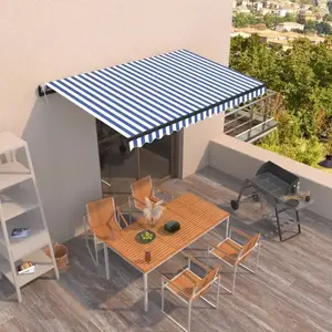 vidaXL Auvent rétractable automatique 400x350 cm Bleu et blanc pas cher