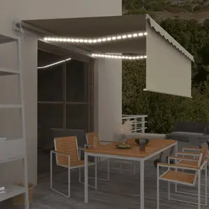 vidaXL Auvent automatique store capteur de vent et LED 4x3 m Crème pas cher