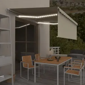 vidaXL Auvent manuel rétractable avec store et LED 4x3 m Crème pas cher