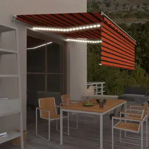 vidaXL Auvent manuel rétractable avec store LED 4x3 m Orange et marron pas cher