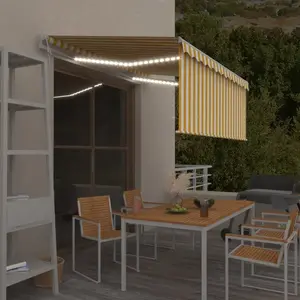 vidaXL Auvent automatique store capteur de vent LED Jaune et blanc pas cher