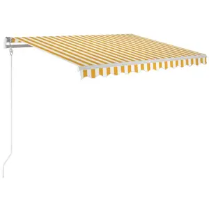 vidaXL Auvent automatique capteur de vent et LED 300x250cm Jaune/blanc pas cher