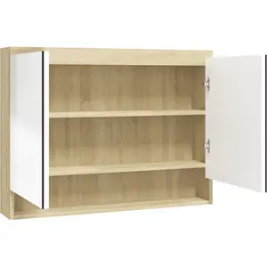 Non communiqué vidaXL Armoire à miroir de salle de bain 80x15x60cm MDF Blanc et chêne pas cher