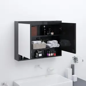 vidaXL Armoire à miroir de salle de bain 80x15x60 cm MDF Noir brillant pas cher