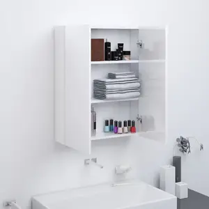 vidaXL Armoire à miroir de salle de bain 60x15x75cm MDF Blanc brillant pas cher