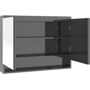 vidaXL Armoire à miroir de salle de bain 80x15x60 cm MDF Gris brillant pas cher