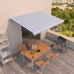 vidaXL Auvent rétractable automatique 400x350 cm Bleu et blanc pas cher