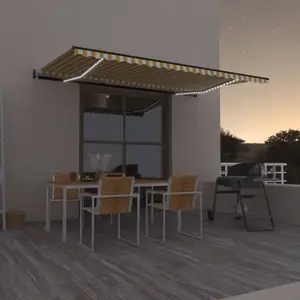 Comparateur de prix : vidaXL Auvent automatique capteur de vent/LED 500x300cm Jaune et blanc