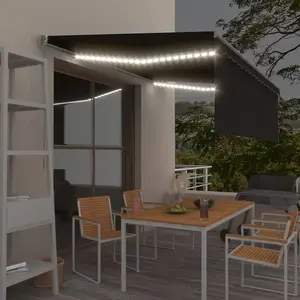 vidaXL Auvent manuel rétractable avec store et LED 4,5x3 m Anthracite pas cher
