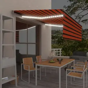vidaXL Auvent manuel rétractable et store LED 4,5x3 m Orange et marron pas cher