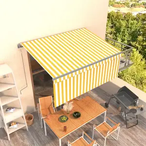vidaXL Auvent rétractable automatique avec store 3,5x2,5 m Jaune blanc pas cher