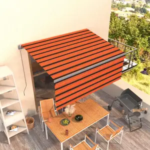 vidaXL Auvent rétractable manuel avec store 3,5x2,5 m Orange et marron pas cher