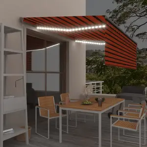 vidaXL Auvent automatique store capteur de vent LED Orange et marron pas cher