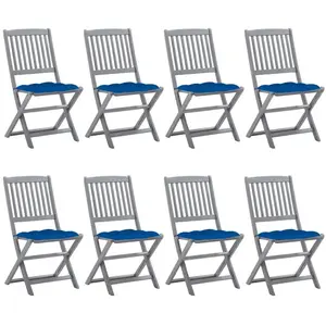 vidaXL Chaises pliables d'extérieur 8 pcs avec coussins Bois d'acacia
