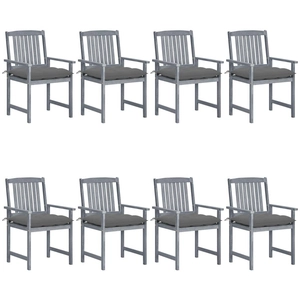 vidaXL Chaises de jardin avec coussins 8 pcs Bois d'acacia solide Gris pas cher