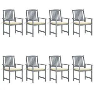 vidaXL Chaises de jardin et coussins lot de 8 Bois acacia solide Gris pas cher