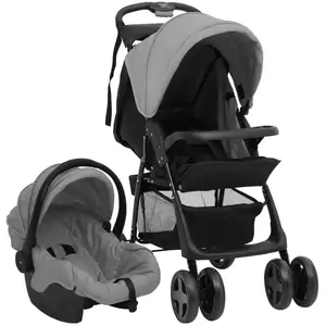 vidaXL Poussette pour bébé 3-en-1 Gris clair et noir Acier