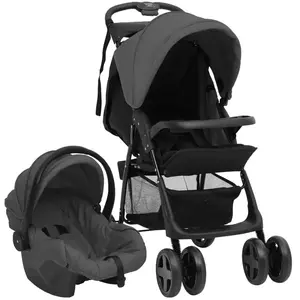 vidaXL Poussette pour bébé 3-en-1 Gris foncé et noir Acier